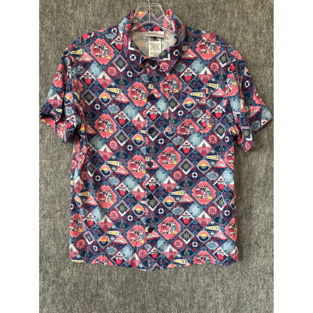 Disney Cruise Line Mickey Minnie Nautical Geometric Button Down Shirt Kids XL